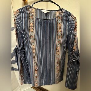 LC Lauren Conrad Blue and Orange Striped Long Sleeve Tee